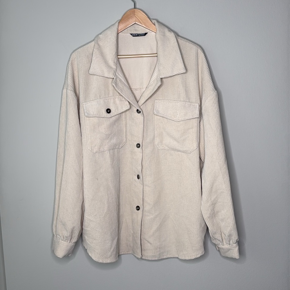 SHEIN Oversized Corduroy Shacket in Cream Size Large